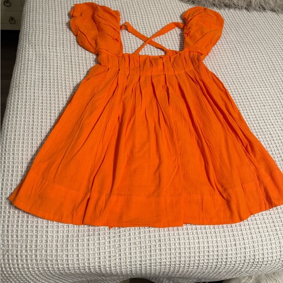 Bright Orange Puff Sleeve Mini Dress - Picture 3 of 13